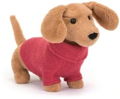 Jellycat Knuffel Sweater Worstenhond Roze - 16x7x14cm